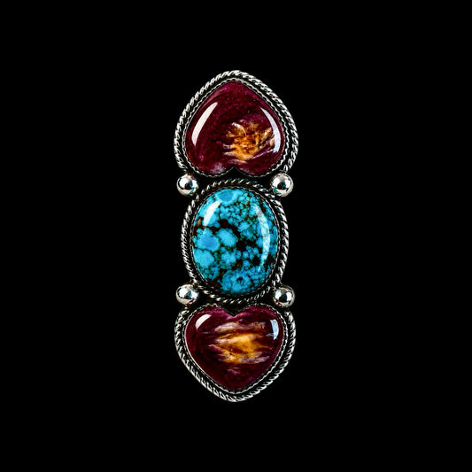 High-Grade Kingman Turquoise & Purple Spiny Oyster ring handcrafted by Native American artist Marcus Chavez