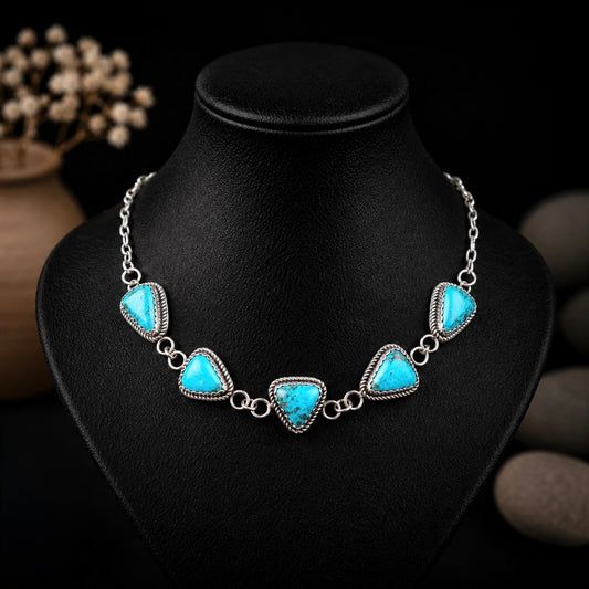 Kingman Turquoise choker handcrafted by Native American artist Virdelle Begay
