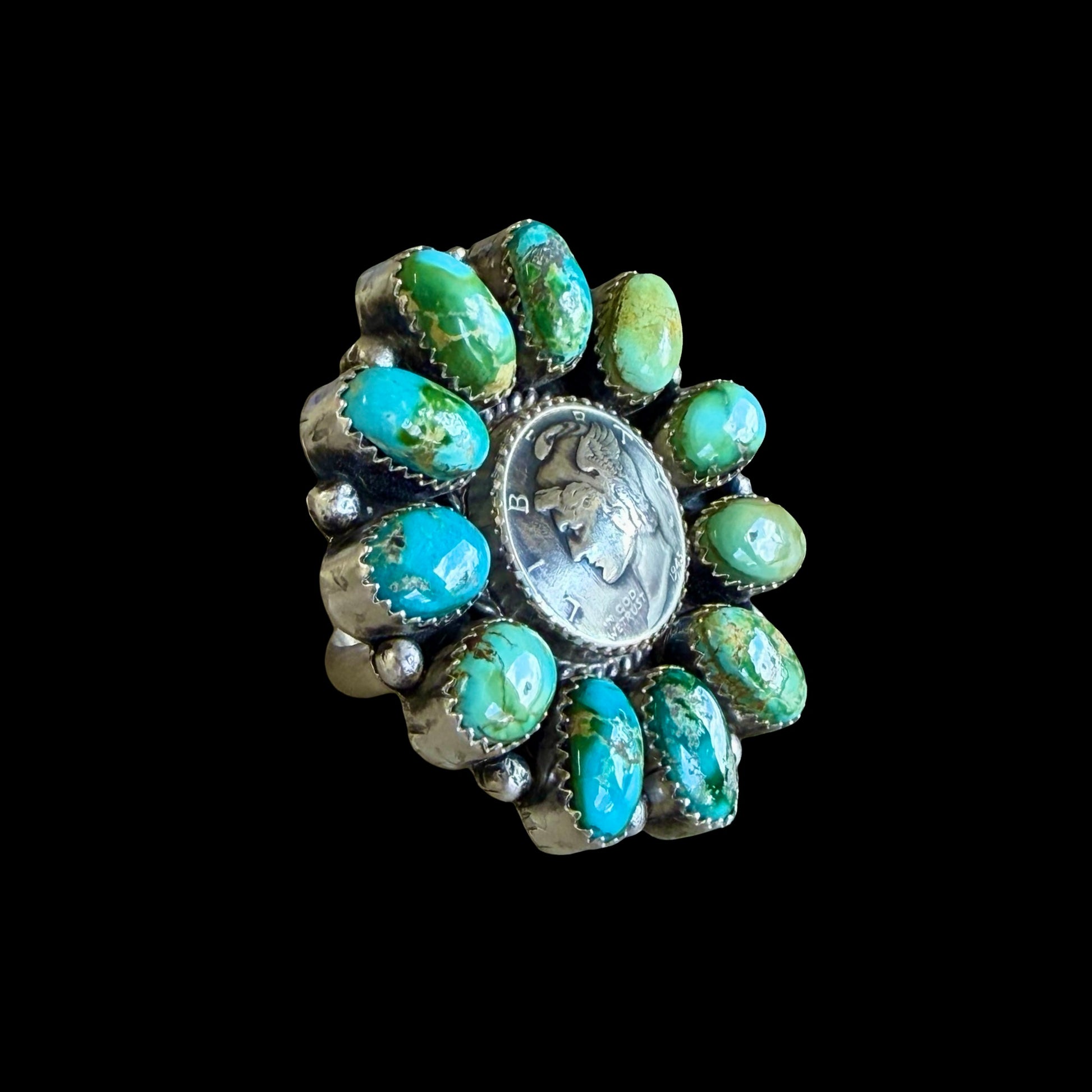 Sonoran Gold Turquoise ring handcrafted by Native American artist Anna Spencer