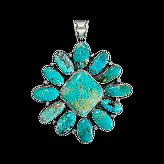 Mixed Mine Turquoise pendant handcrafted by Native American artist Shiela Tso