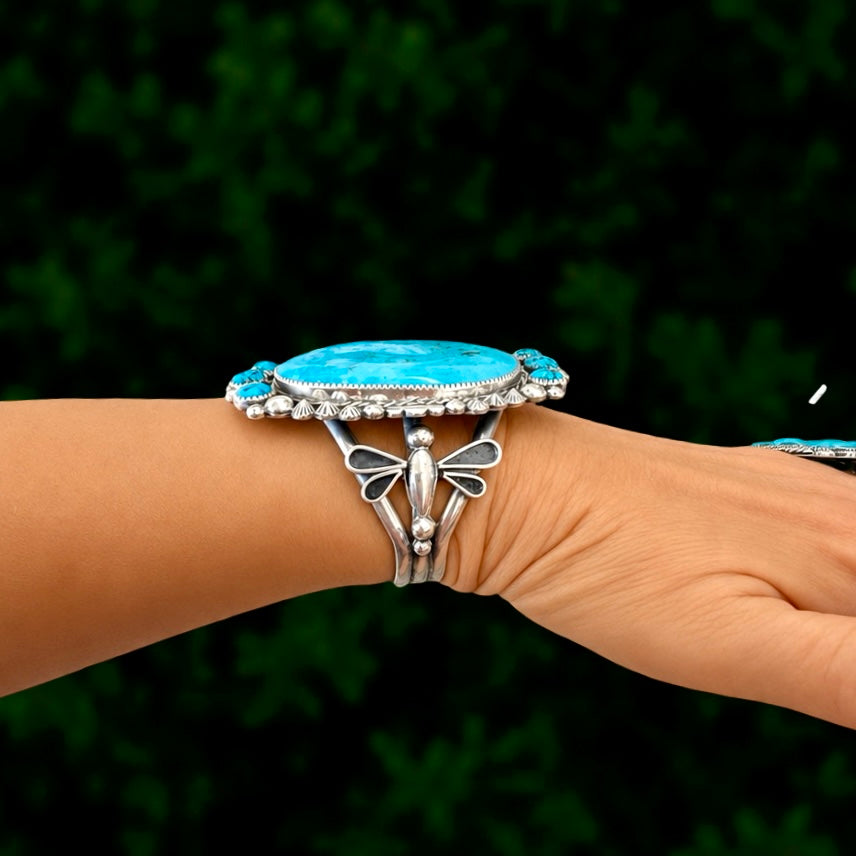 Blue Ridge Turquoise cuff handcrafted by Native American artist Marcus Chavez
