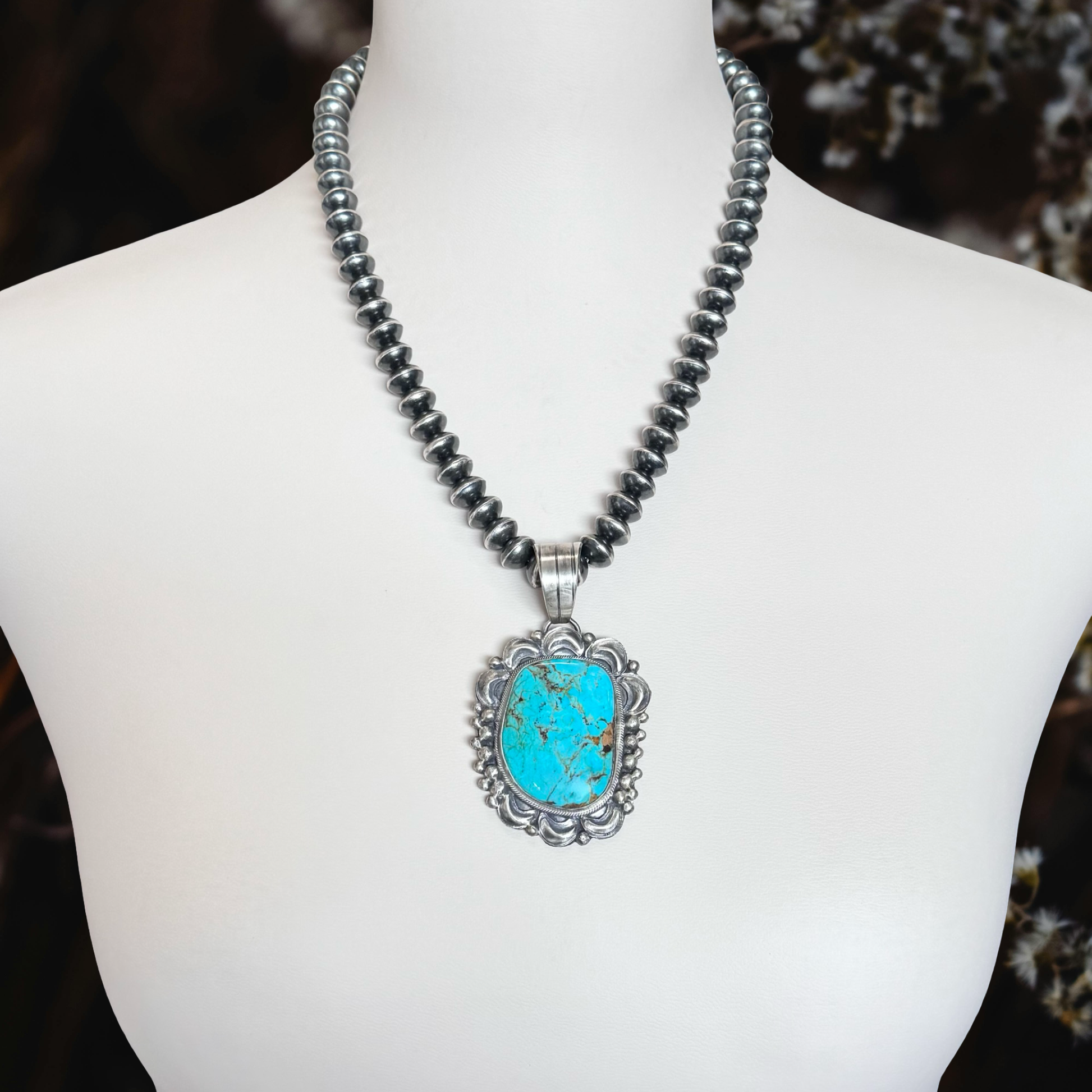 Kingman Turquoise pendant handcrafted by Native American artist Tillie Jon
