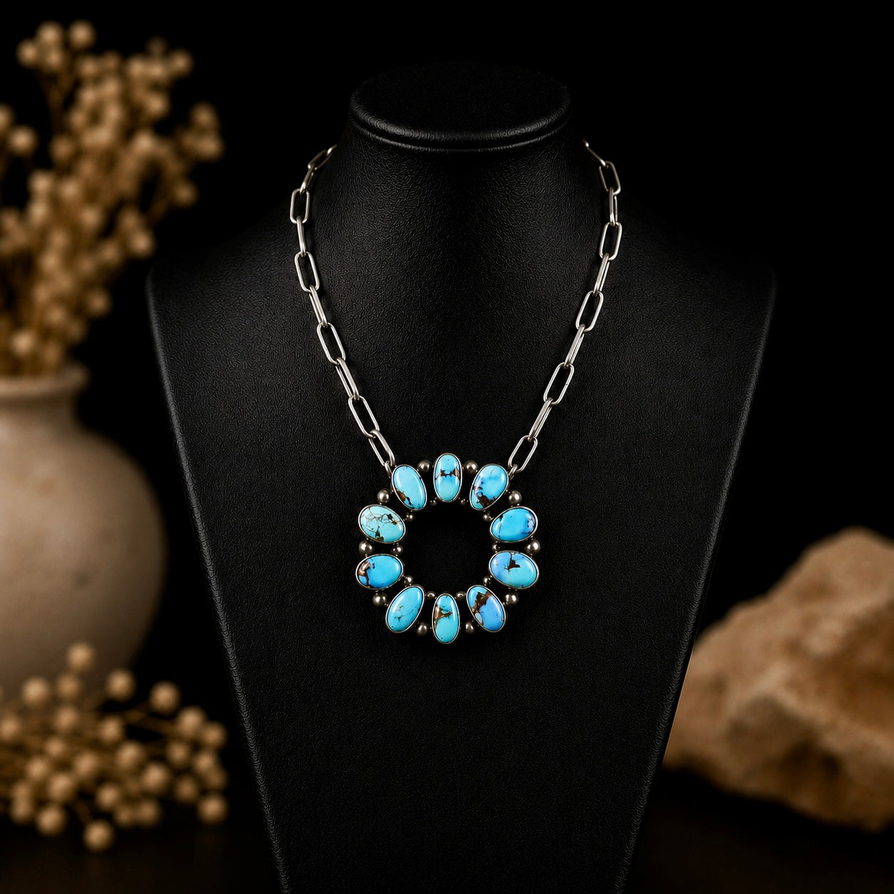 Golden Hills Turquoise necklace handcrafted by Native American artist Shiela Becenti