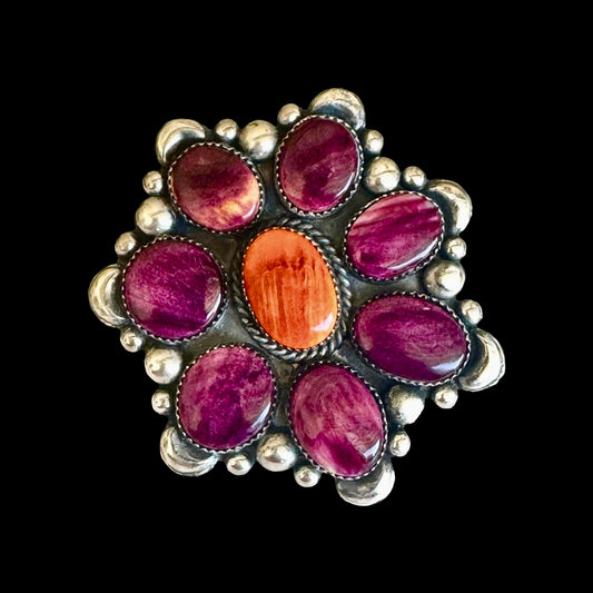 Purple & Orange Spiny Oyster ring handcrafted by Native American artist Marcus Chavez