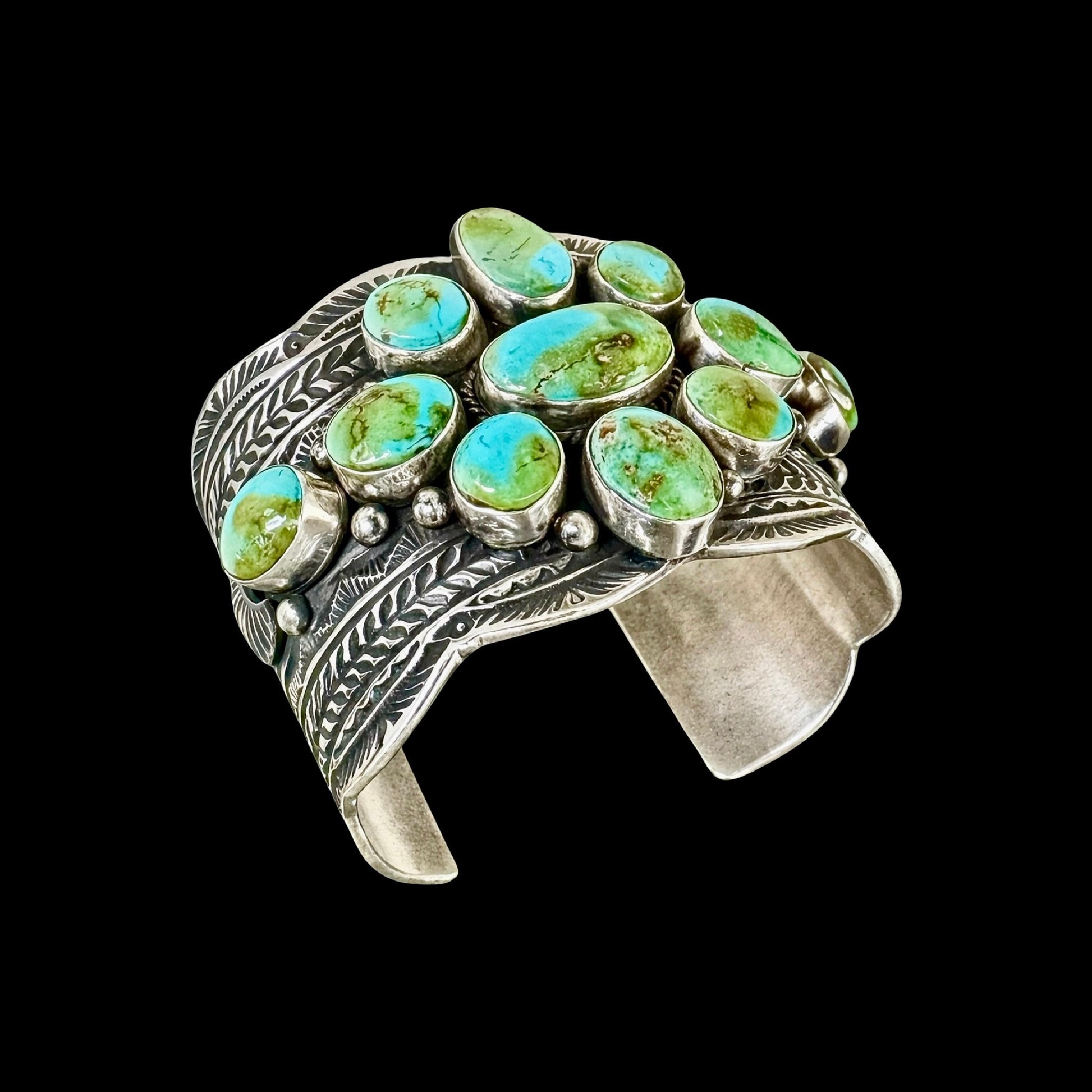 Natural Sonoran Gold Turquoise cuff handcrafted by Native American artist Guy Hoskie
