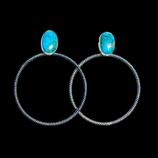 Kingman Turquoise Turquoise earrings handcrafted by Native American artist Verley Betone