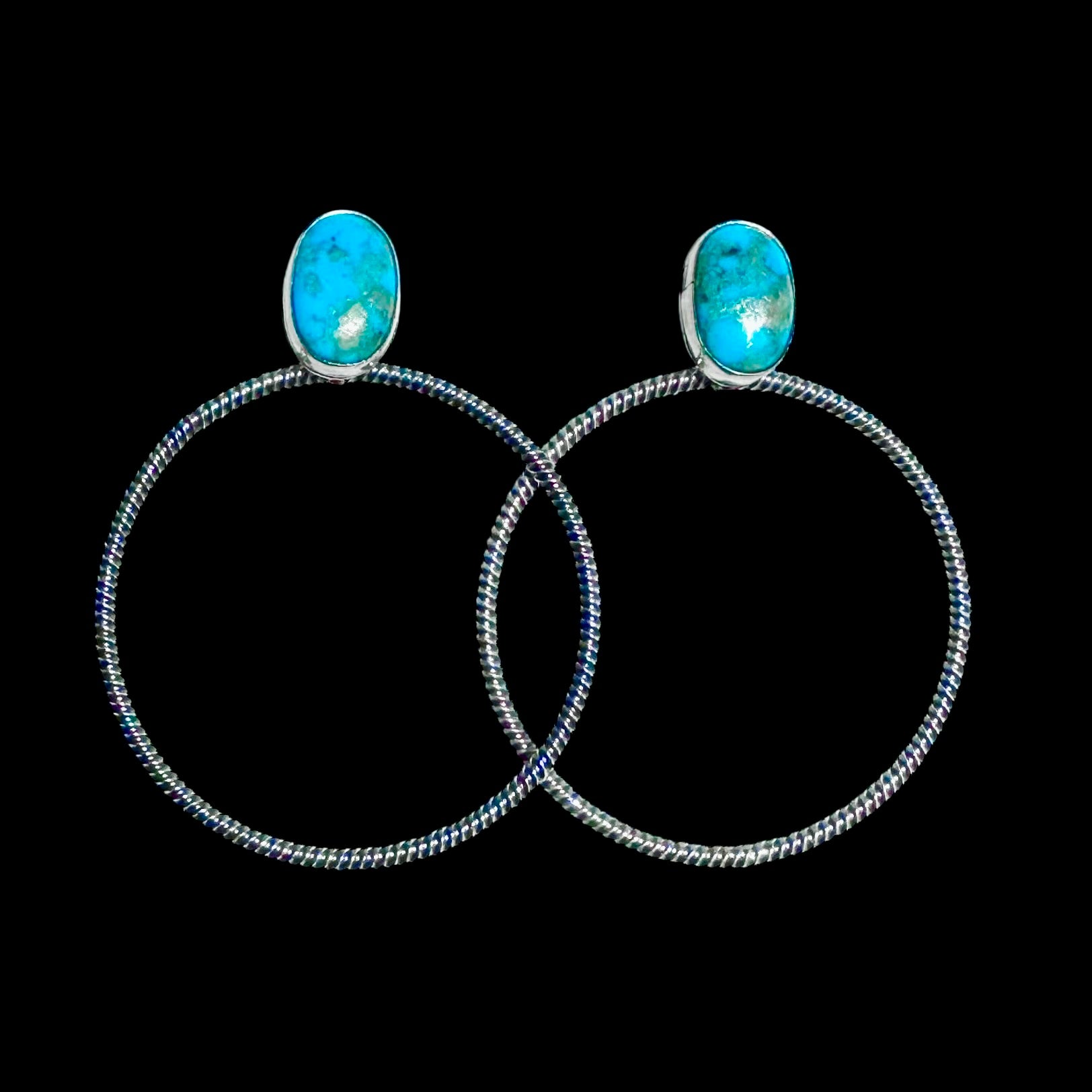 Kingman Turquoise Turquoise earrings handcrafted by Native American artist Verley Betone