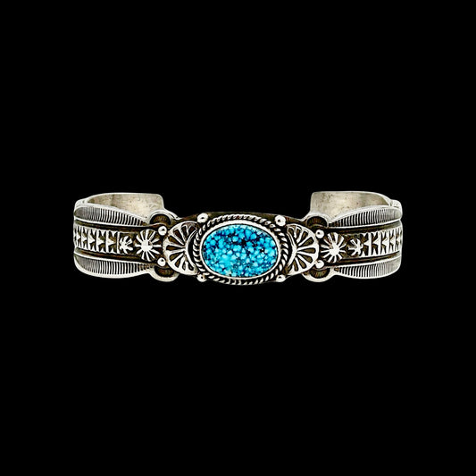 Natural Birdseye Kingman Turquoise bracelet handcrafted by Native American artist Happy Piasso