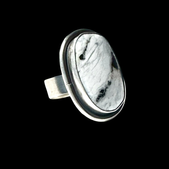White Buffalo Dolomite ring handcrafted by Native American artist Antoinette Martinez