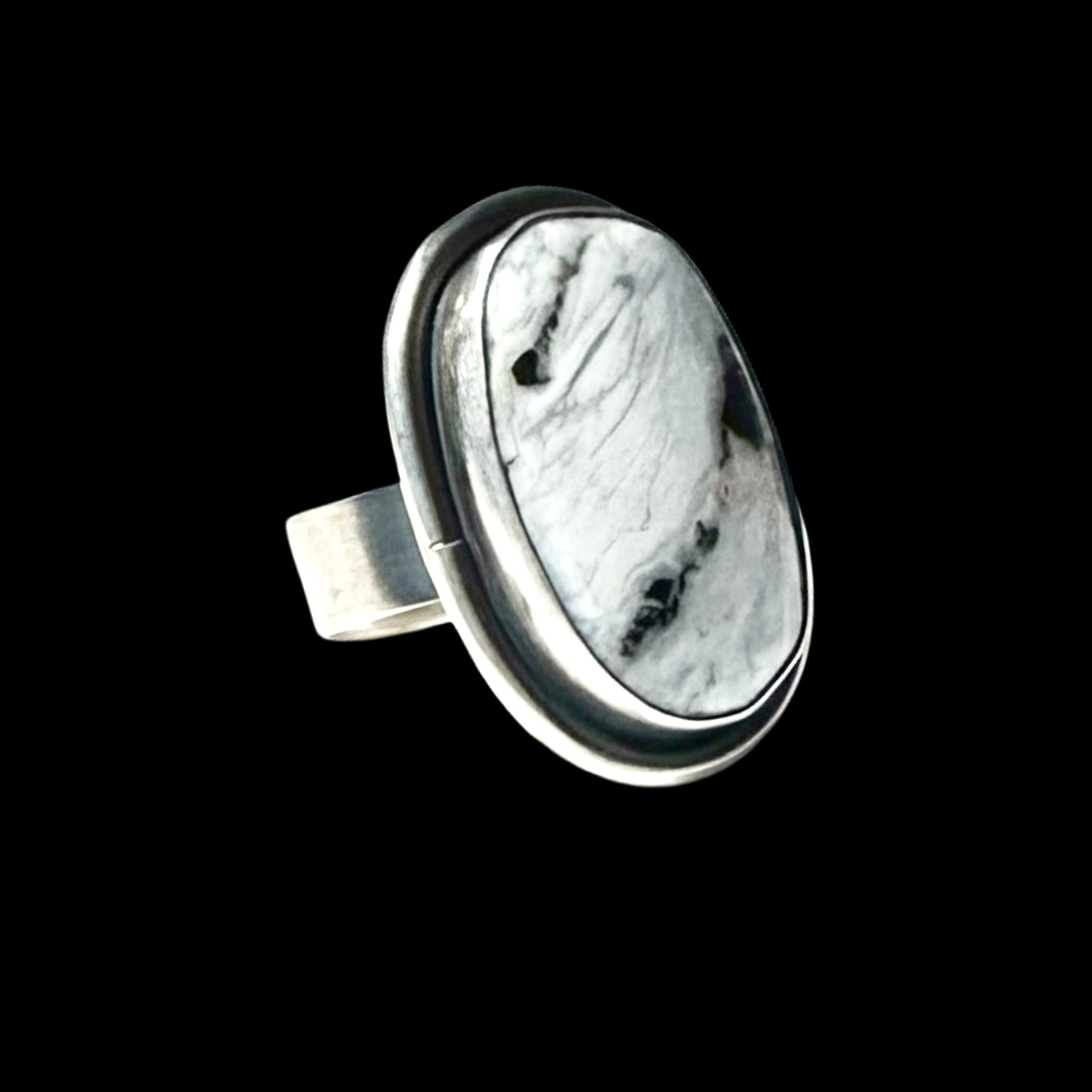 White Buffalo Dolomite ring handcrafted by Native American artist Antoinette Martinez