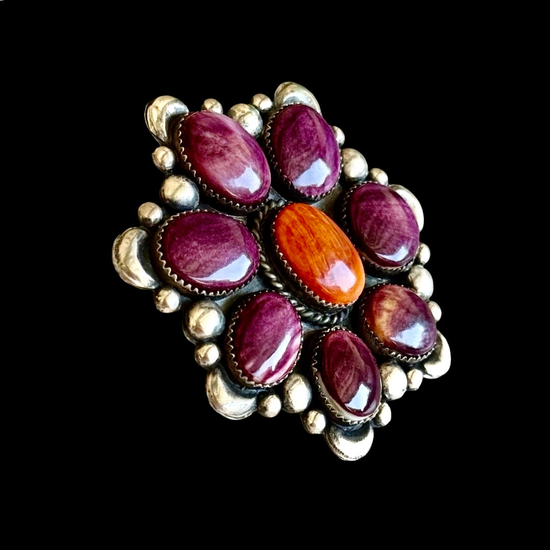 Purple & Orange Spiny Oyster ring handcrafted by Native American artist Marcus Chavez