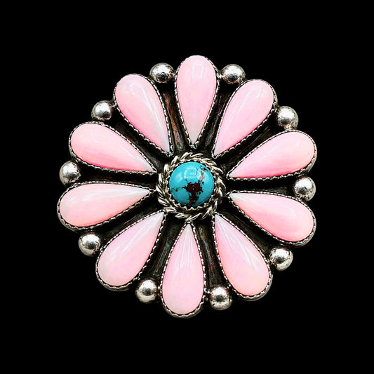Pink Conch ring handcrafted by Native American artist Lorenzo and Jerilyn Chee