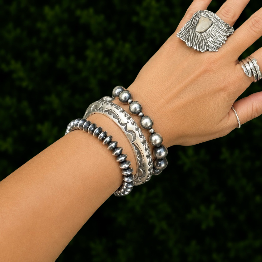 Carinated Sterling Silver cuff handcrafted by Native American artist Roland Dixon