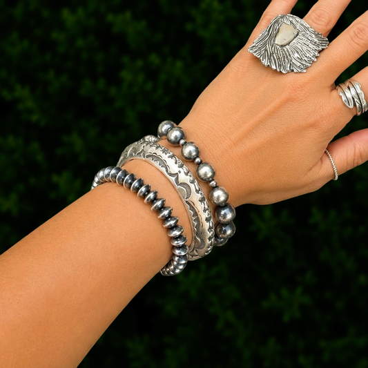 Carinated Sterling Silver cuff handcrafted by Native American artist Roland Dixon