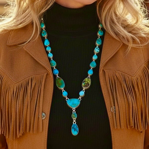 Mixed Mine Turquoise lariat handcrafted by Native American artist Randy Billy