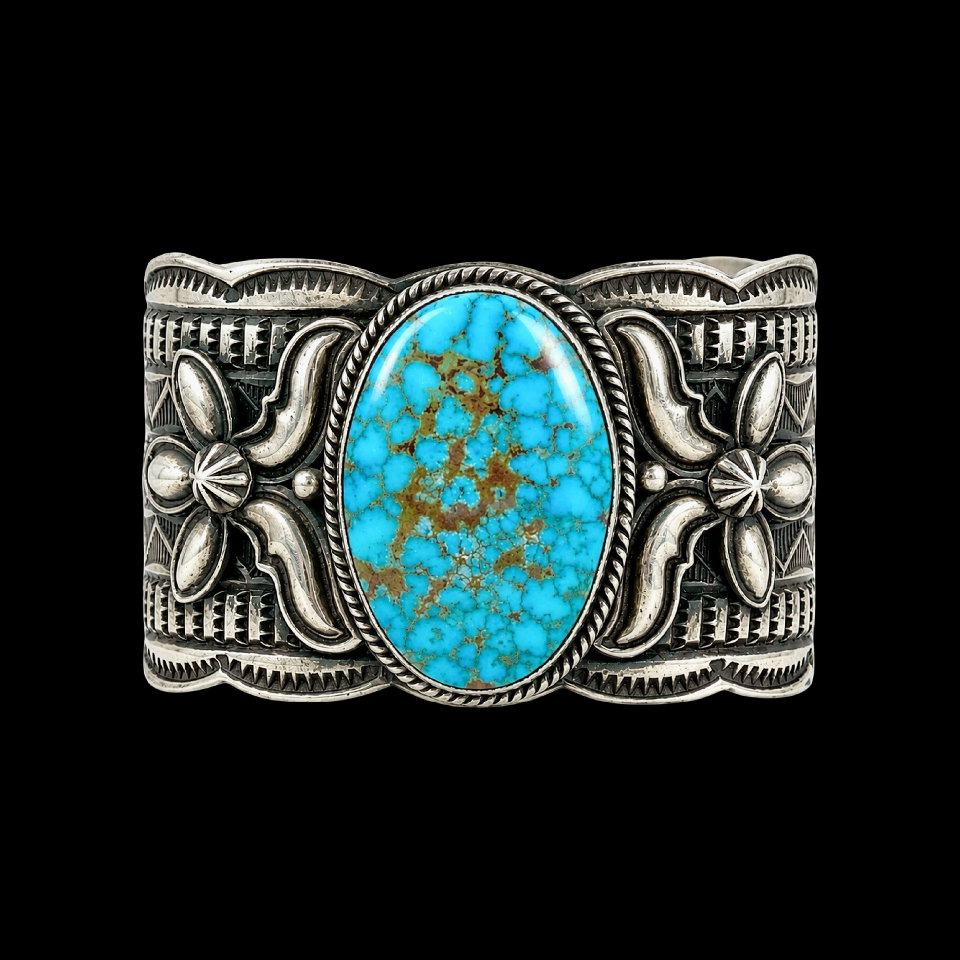 Natural Kingman Turquoise cuff handcrafted by Native American artist Andy Cadman