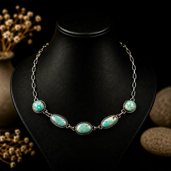 Kingman Turquoise choker handcrafted by Native American artist Eli Skeets