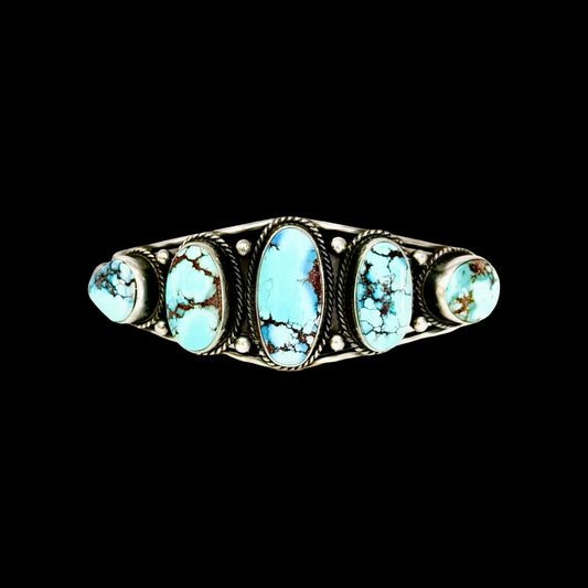 Natural Golden Hills Turquoise cuff handcrafted by Native American artist Nila Johnson