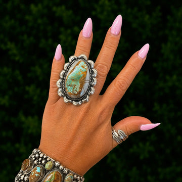 The Rhodes Ring (Adjustable) - Royston Ribbon Turquoise by Marcus Chavez