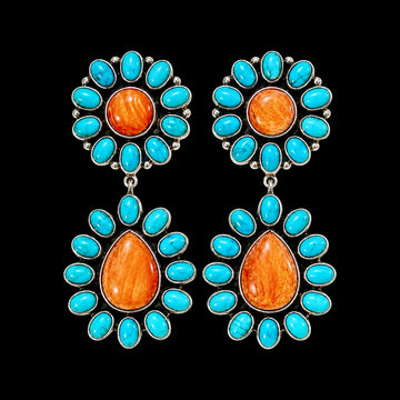 On Earrings - Sleeping Beauty Turquoise & Orange Spiny Oyster earrings handcrafted by Native American artist Federico Jimenez