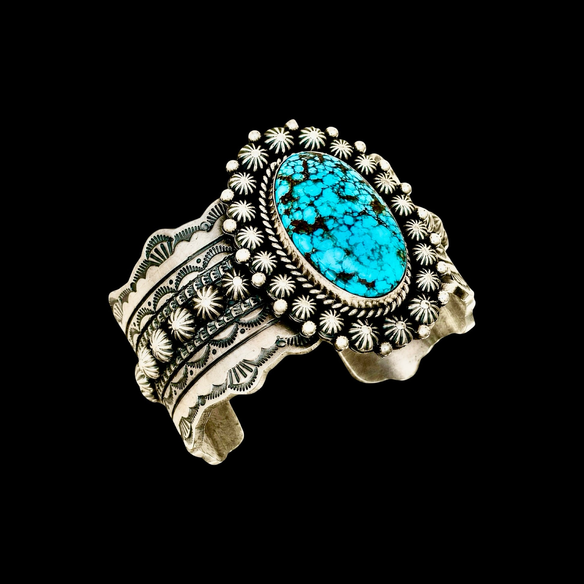 Natural WaterWeb Kingman Turquoise cuff handcrafted by Native American artist Michael Calladitto