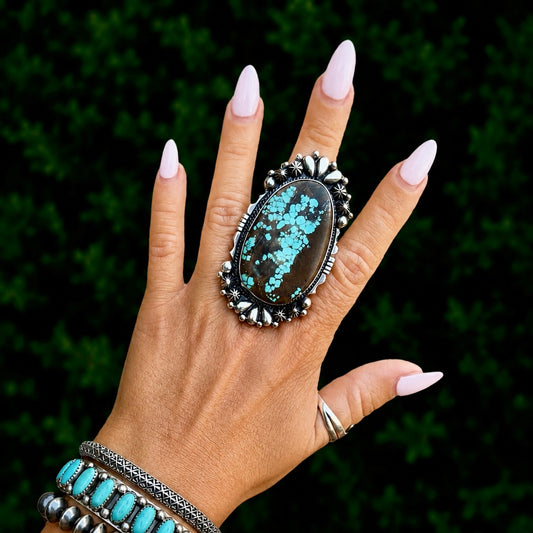The Lupine Ring (Adjustable) - Mine #8 Turquoise by Marcus Chavez