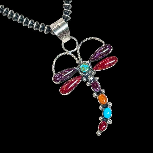 Kingman Turquoise & Spiny Mix pendant handcrafted by Native American artist Lorenzo and Jerilyn Chee