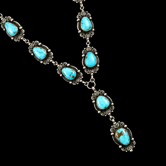 Pilot Mountain Turquoise lariat handcrafted by Native American artist Jackson Hoskie