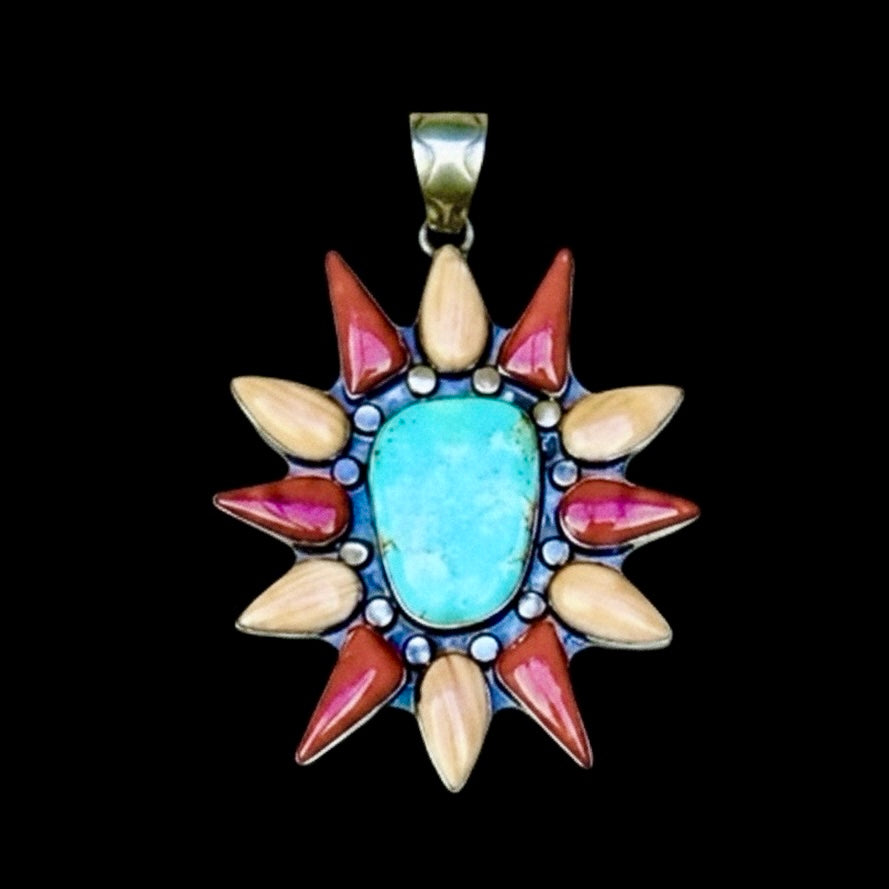 Carico Lake Turquoise & Spiny Mix pendant handcrafted by Native American artist Lenora Garcia