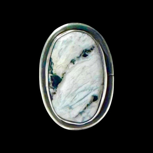 White Buffalo Dolomite ring handcrafted by Native American artist Antoinette Martinez