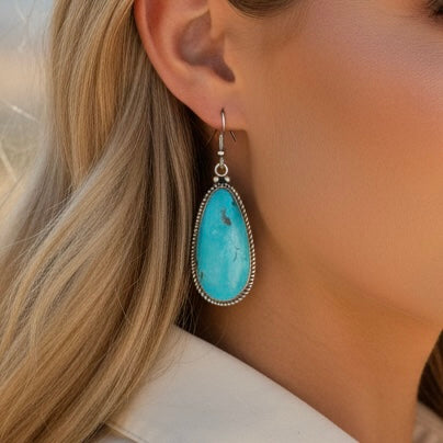 Kingman earrings handcrafted by Native American artist Brandon Belin