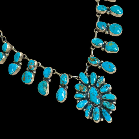 Natural Morenci Turquoise necklace handcrafted by Native American artist Darrin Livingston