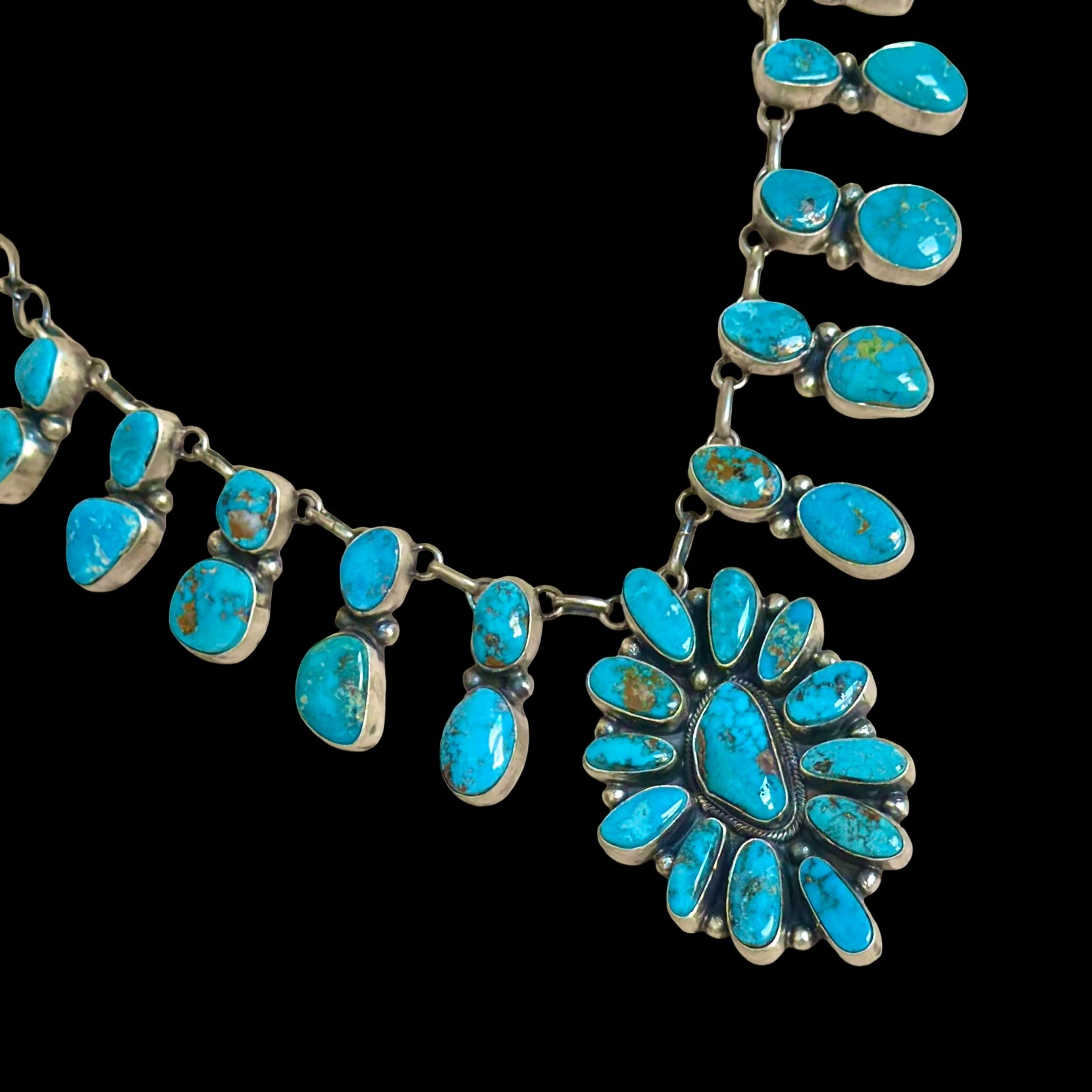 Natural Morenci Turquoise necklace handcrafted by Native American artist Darrin Livingston