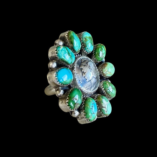 Sonoran Gold Turquoise ring handcrafted by Native American artist Anna Spencer