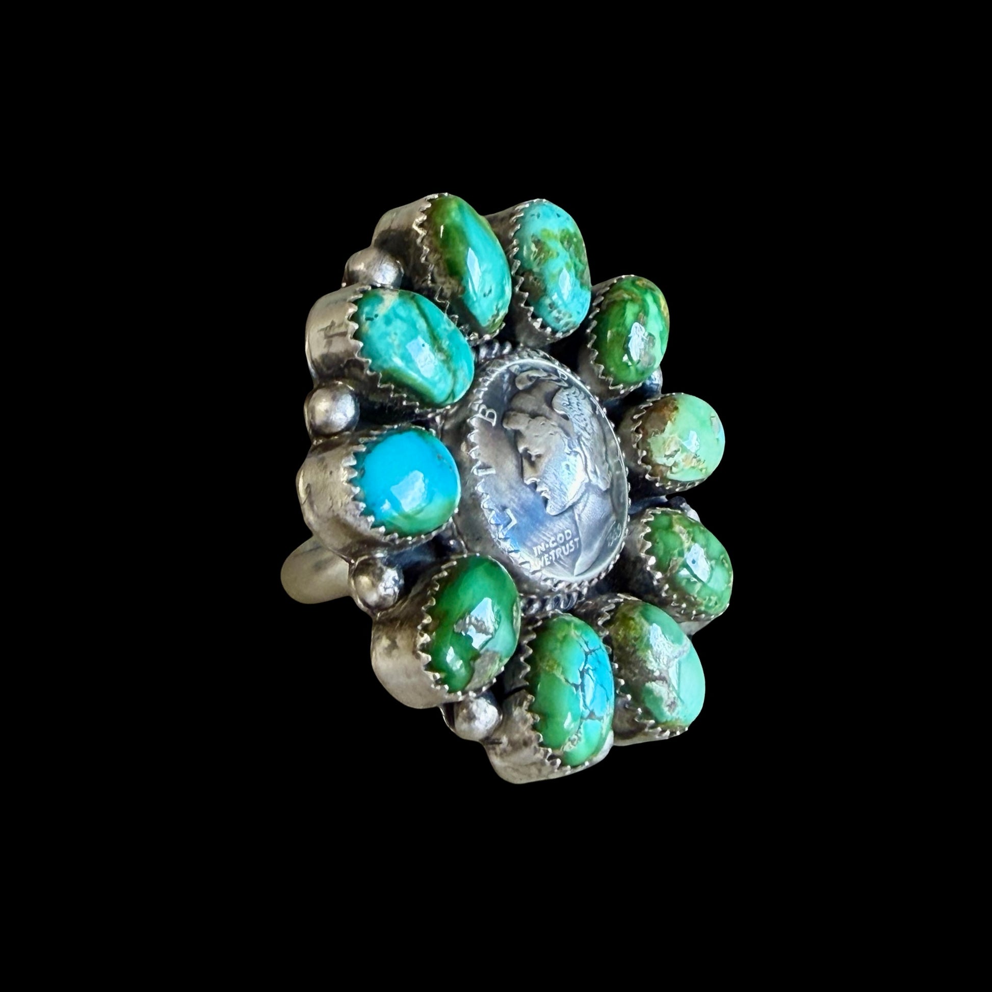 Sonoran Gold Turquoise ring handcrafted by Native American artist Anna Spencer