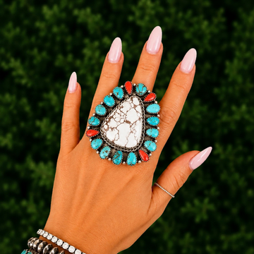 Wild Horse Jasper & Kingman Turquoise ring handcrafted by Native American artist Lorenzo and Jerilyn Chee