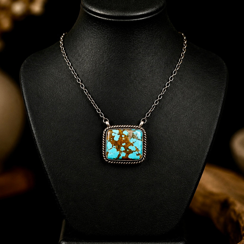 Mine #8 Turquoise bar necklace handcrafted by Native American artist Johnny Dixon