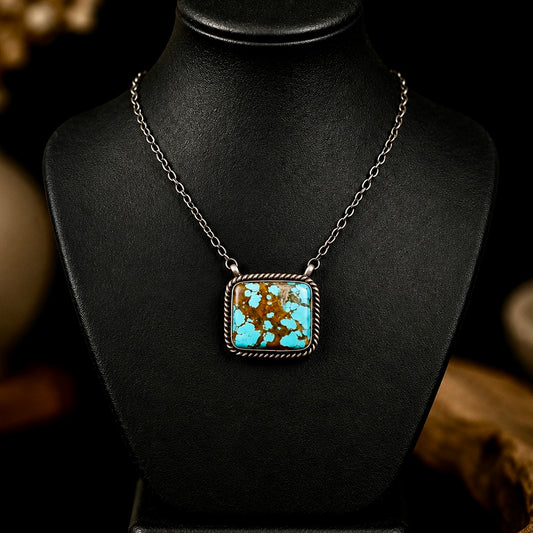 Mine #8 Turquoise bar necklace handcrafted by Native American artist Johnny Dixon