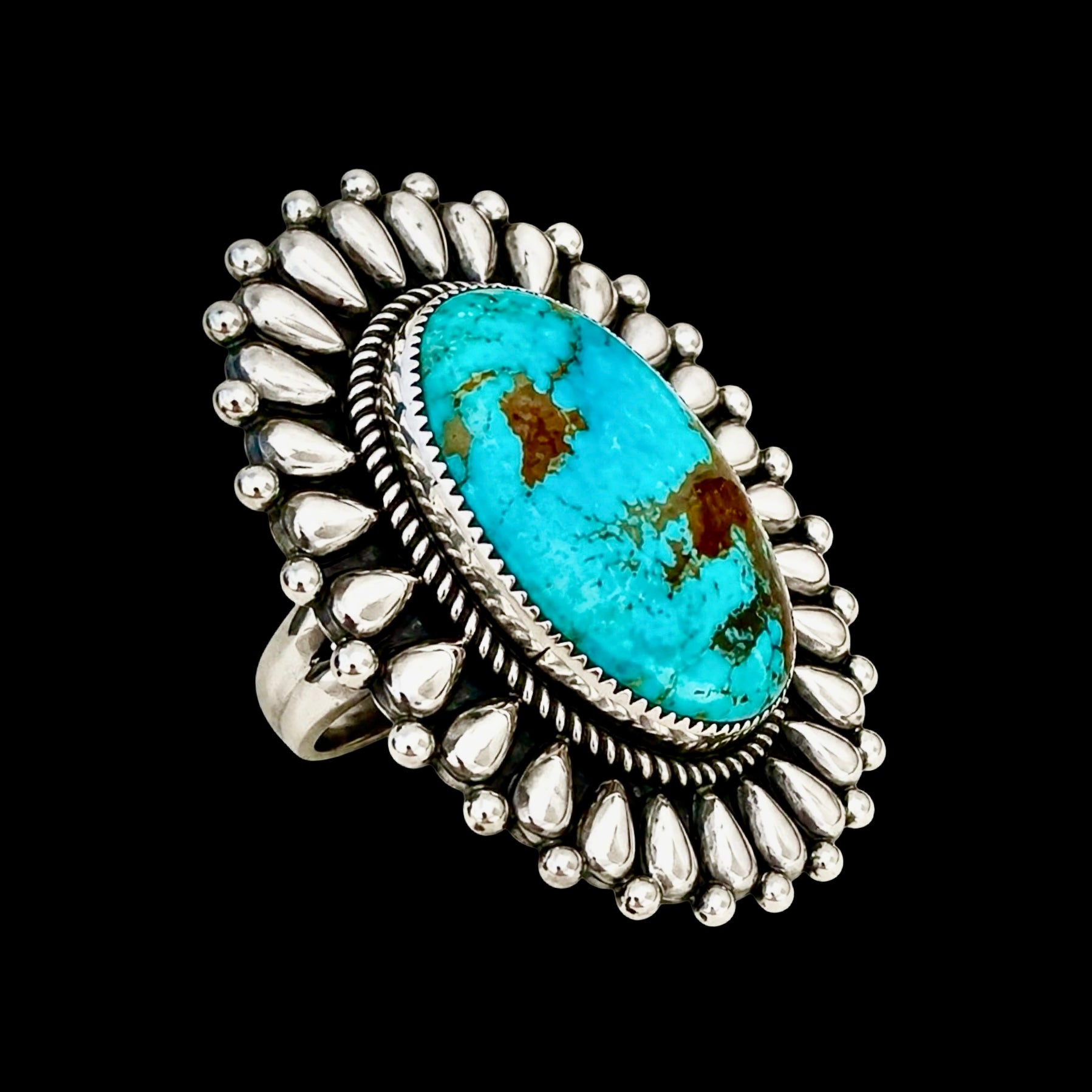 High-Grade Kingman Turquoise ring handcrafted by Native American artist Marcus Chavez