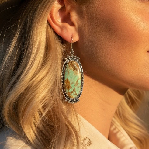 Royston Turquoise earrings handcrafted by Native American artist Loretta Delgarito