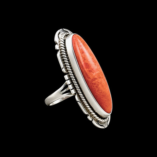 Orange spiny ring handcrafted by Native American artist Peggy Skeets