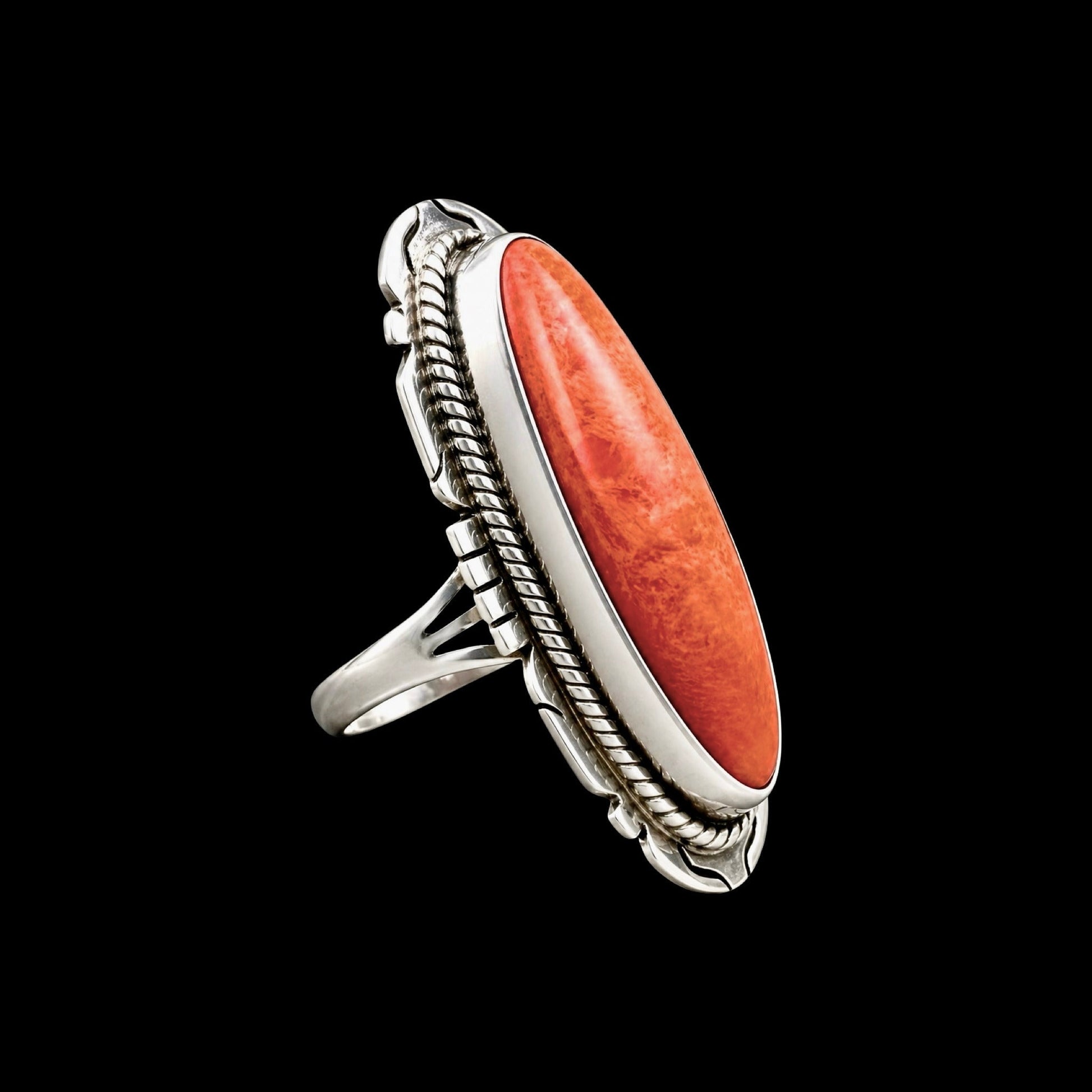 Orange spiny ring handcrafted by Native American artist Peggy Skeets