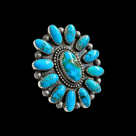 Kingman Turquoise ring handcrafted by Native American artist Tom Lewis
