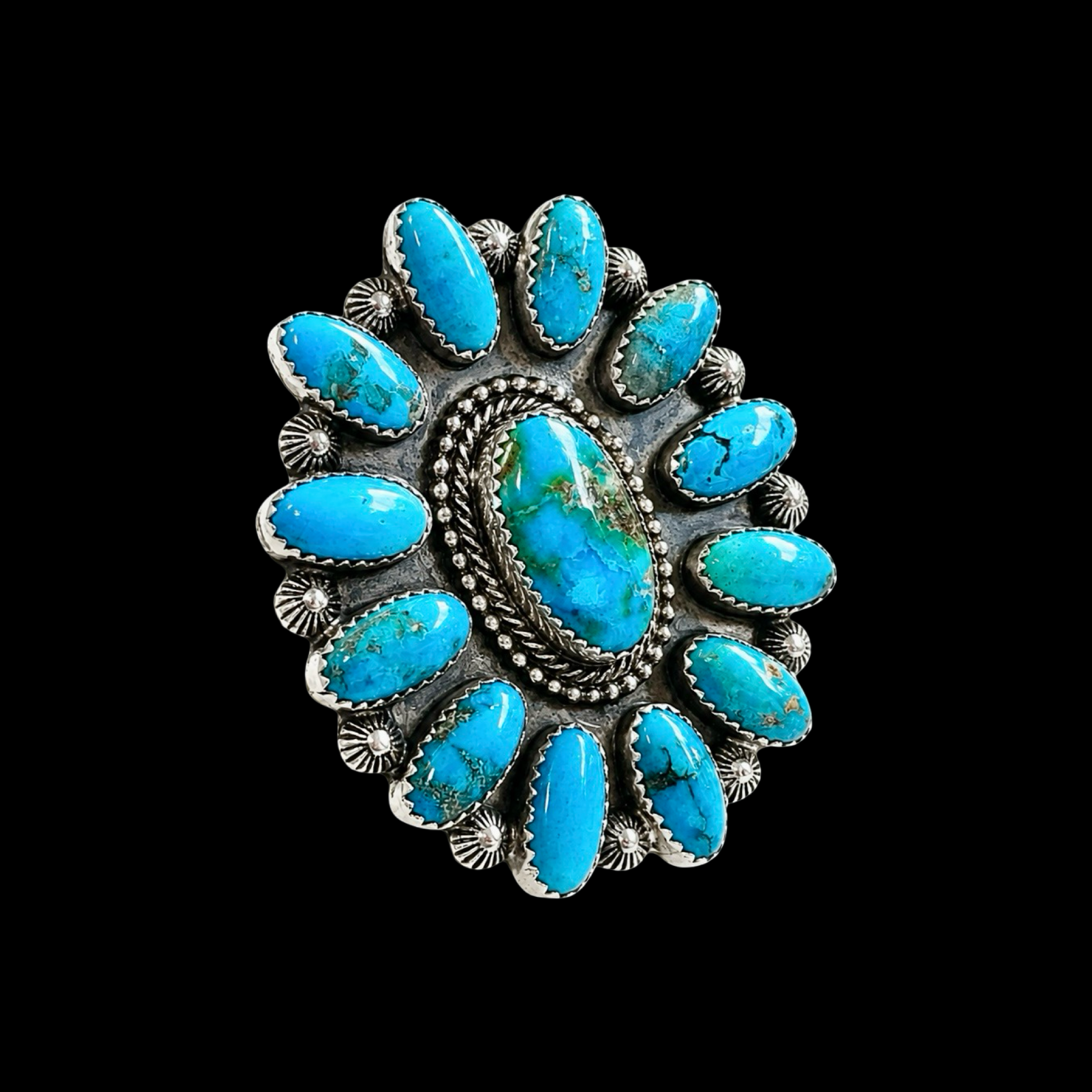 Kingman Turquoise ring handcrafted by Native American artist Tom Lewis