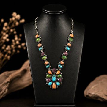 Mixed Mine Turquoise necklace handcrafted by Native American artist Lena Platero