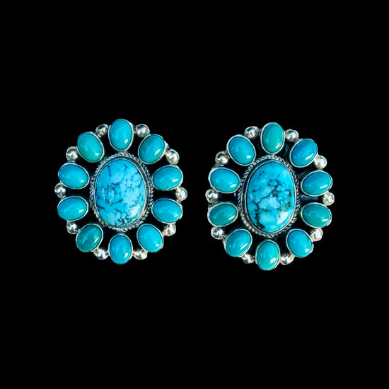 Kingman Turquoise earrings handcrafted by Native American artist Shirley Henry