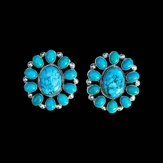 Kingman Turquoise earrings handcrafted by Native American artist Shirley Henry
