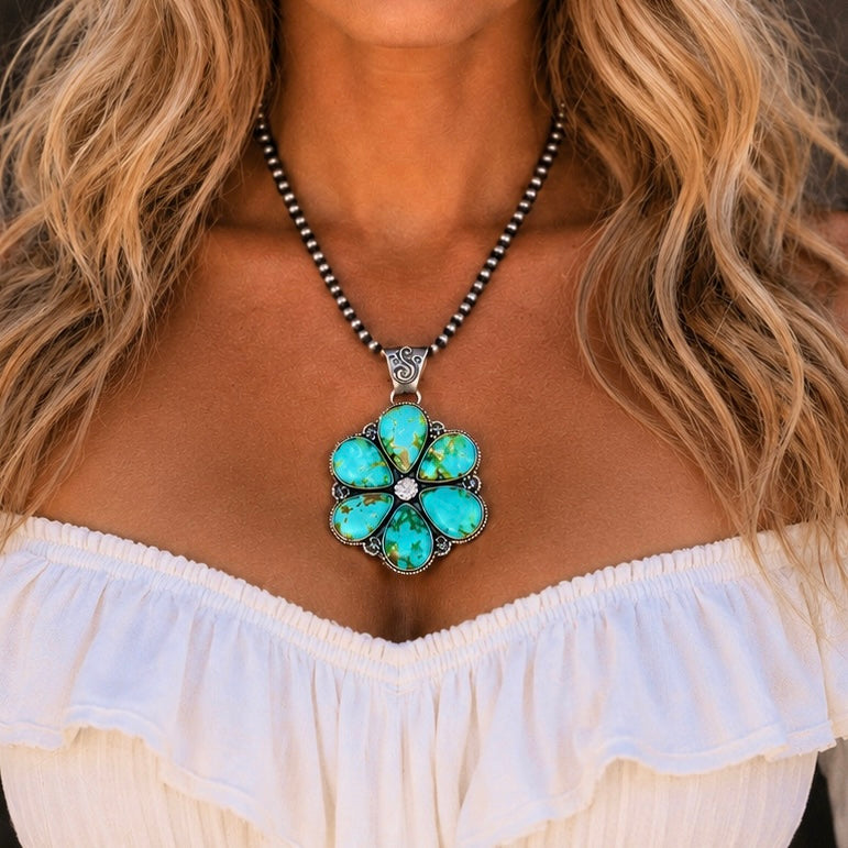 Sonoran Gold Turquoise pendant handcrafted by Native American artist LB (Sunwest)