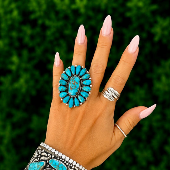 Kingman Turquoise ring handcrafted by Native American artist Pansy Johnson