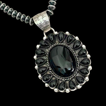 Black Onyx pendant handcrafted by Native American artist Lorenzo and Jerilyn Chee